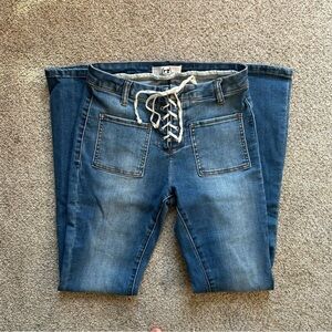 Stylish Blue Lace-Up Women Jeans